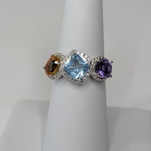 NWOT Topaz, Citrine, Amethyst, Sterling Ring 6.5 - Statement Luxury